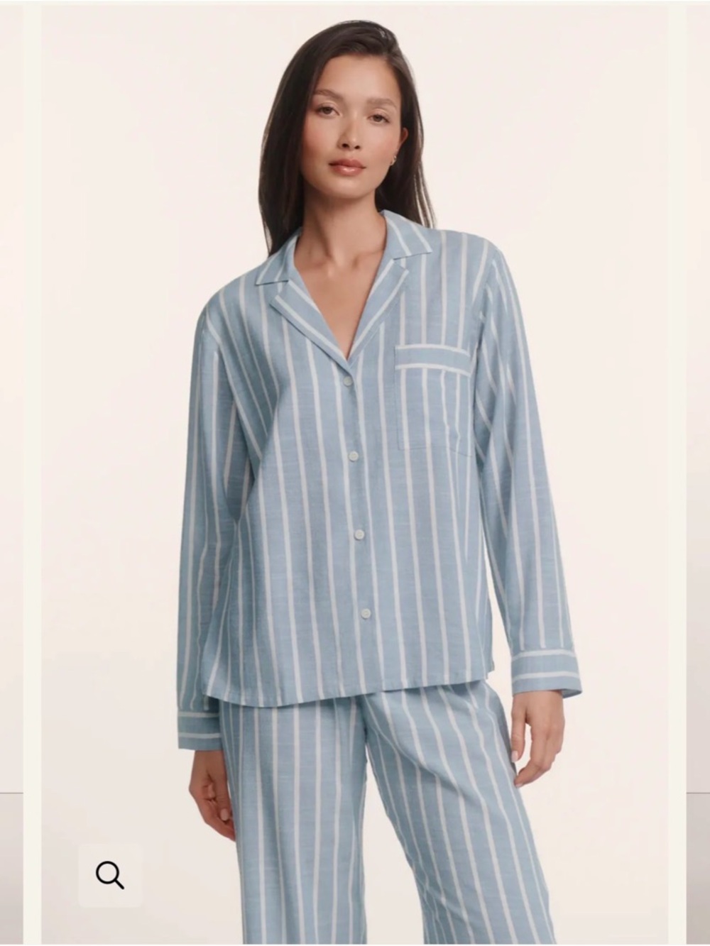 Striped Light Blue Women's Pajama Set - Long Sleeve Button-Up